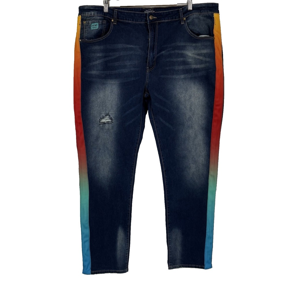 Parish Nation Mens Jeans 46 X 32 Rainbow Ombre Side Stripe Streetweat Hiphop Y2K